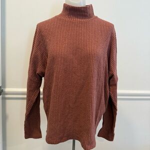 Z Supply Mock Neck Terracotta Waffle Knit Top